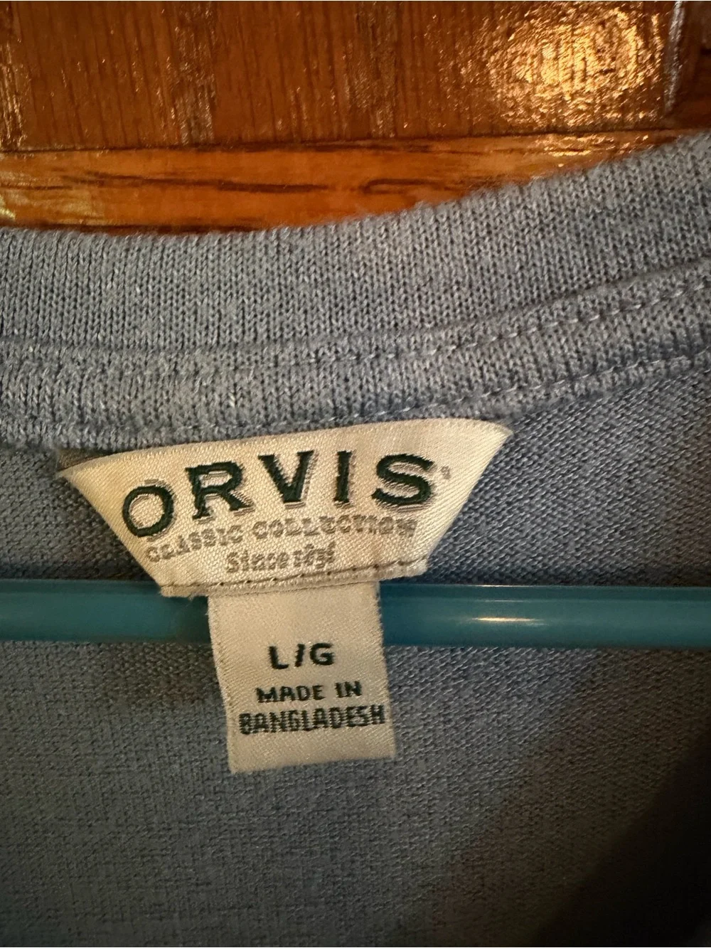 Orvis L Light Blue V Neck Short Sleeve Pullover